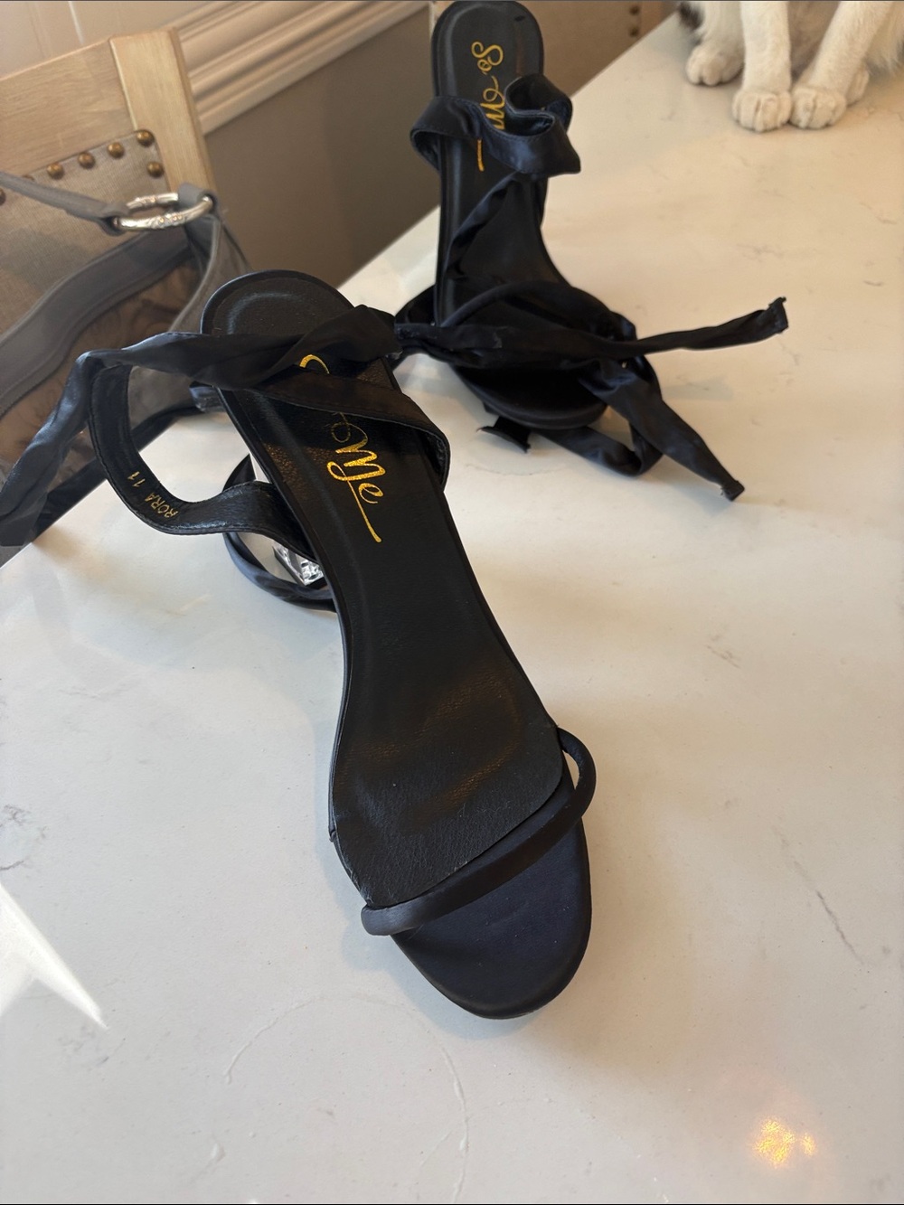So Me Black Satin Tie-Up Heeled Sandals new